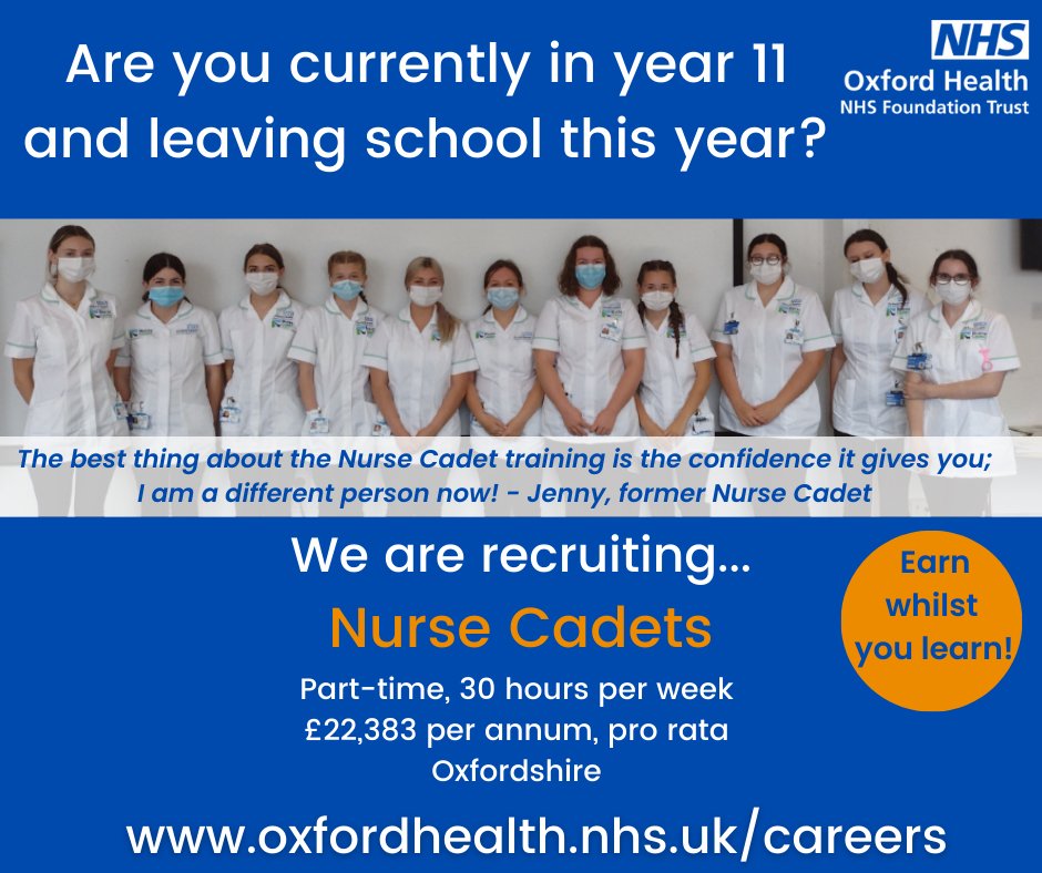 Are you leaving school this year and passionate about healthcare?
Could you be our next Nurse Cadet?

Applications are open now! tinyurl.com/3khu7r4h 

#oneohft #workwithus #nursecadet #schoolleaver #year11 #nhsjobs