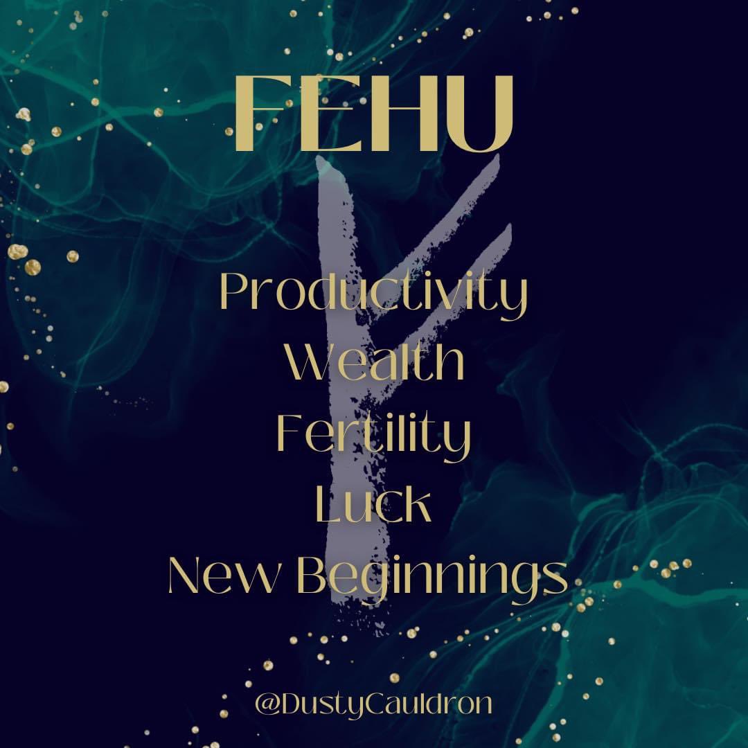 dustycauldron's tweet image. Remember to work with Fehu this waxing moon cycle to advance towards your goals! #rune #runemagic #norsemagic #fehu #celticmagic #witch #pagan #productivity #wealth #luck #beginnings #fertility