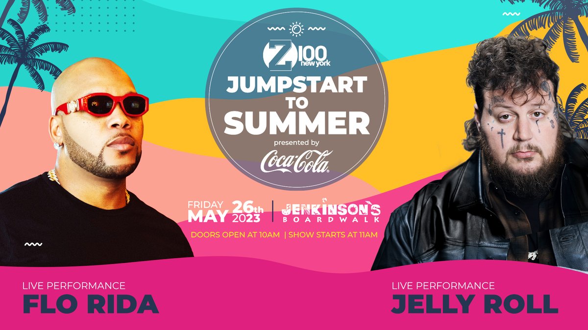 Z100NewYork's tweet photo. #Z100JumpstartToSummer is back @JenksBoardwalk this Friday! The event is FREE with doors at 10am ☀️💜 Thanks to @CocaCola! With performances by @official_flo &amp; @JellyRoll615  🎤

All the details at https://t.co/YkAIX2kQza @LibertyCocaCola https://t.co/3ZaNYQHkHN