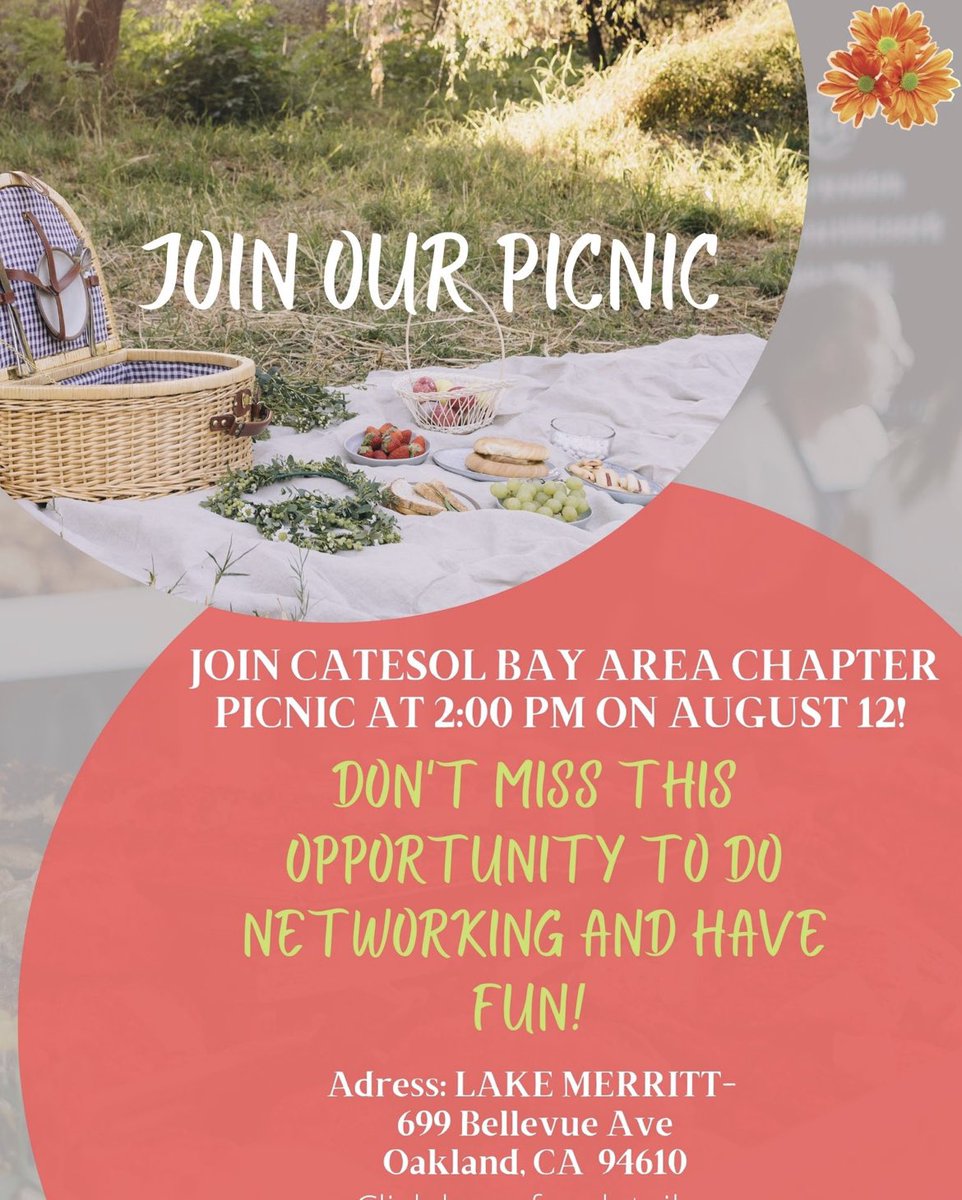 catesolbayarea's tweet photo. Let's come together in summer to socialize, eat, and drink! FREE event to members and non-members! Feel free to bring your favorite snack or beverage to share. Hope to meet TESOL professionals on Saturday, August 12!
Link: https://t.co/FHmF0OMcj9 https://t.co/zw8TPisb43