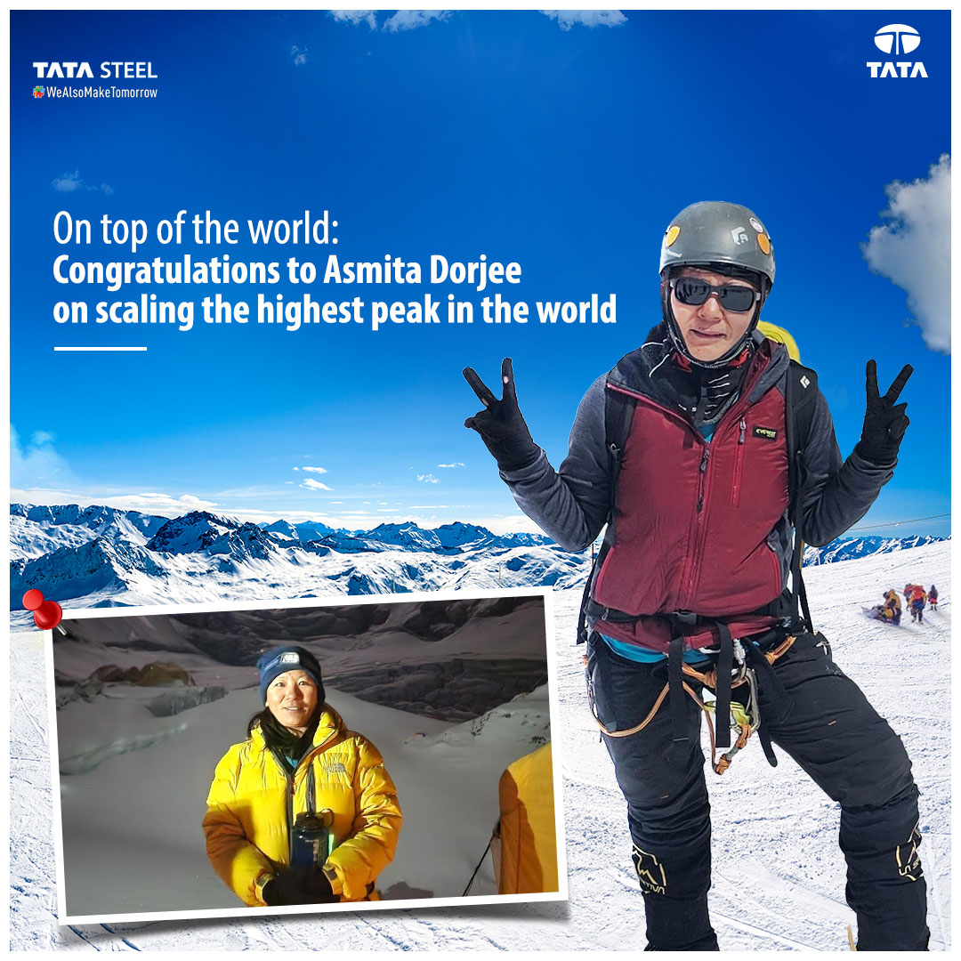 TataSteelLtd's tweet photo. We're proud of Asmita Dorjee, a 39-year-old Senior Instructor at #TataSteelAdventureFoundation for achieving the incredible feat of scaling Mt. Everest. Her indomitable spirit will inspire future generations to scale new heights.

Read: https://t.co/bKYYY1EqEx

#TataSteel https://t.co/uyOajqSAbE