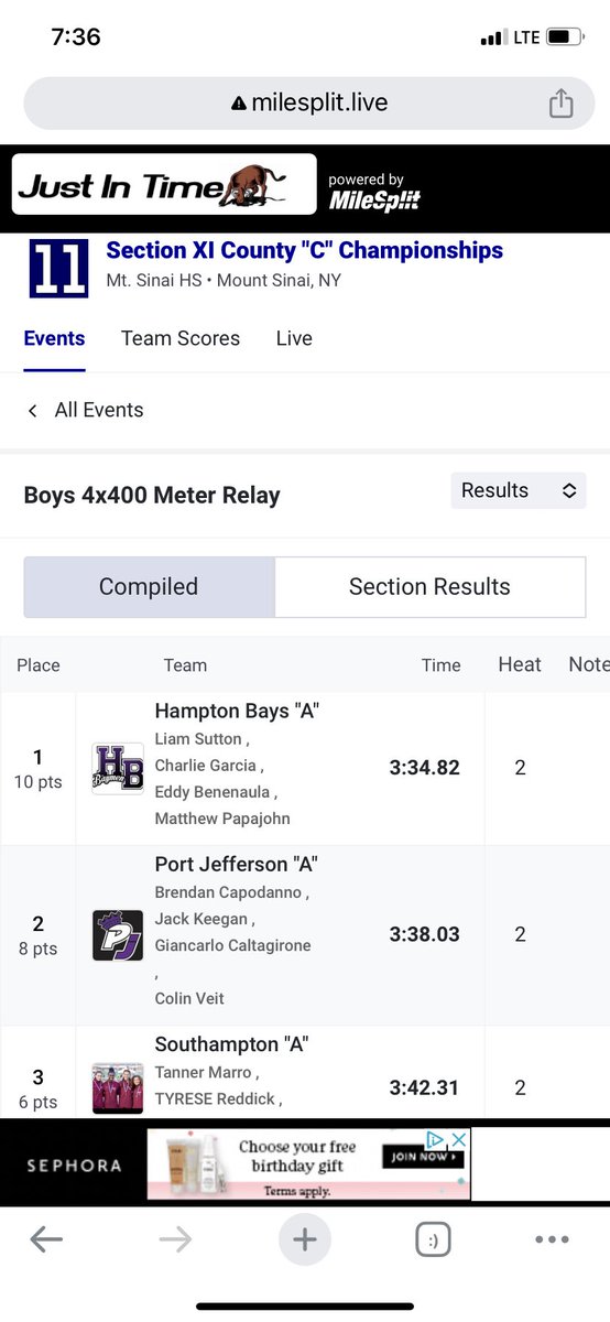 VBatt_PhysEd's tweet photo. Plenty of 1st place finishes for Hampton Bays at our track &amp; field County Championship’s yesterday! 400m dash, 200m dash, 400 Hurdles and 4x400 relay. @PapajohnMatthew also broke a 45 year old school record running 50.28 in the 400m dash❗️ @BaymenAD @hbschools @HamptonBaysES https://t.co/lbKKyZLU4z
