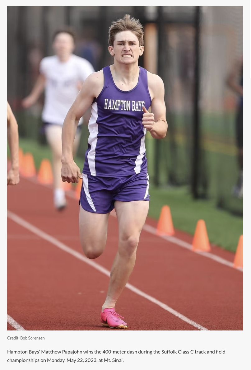 VBatt_PhysEd's tweet photo. Plenty of 1st place finishes for Hampton Bays at our track &amp; field County Championship’s yesterday! 400m dash, 200m dash, 400 Hurdles and 4x400 relay. @PapajohnMatthew also broke a 45 year old school record running 50.28 in the 400m dash❗️ @BaymenAD @hbschools @HamptonBaysES https://t.co/lbKKyZLU4z
