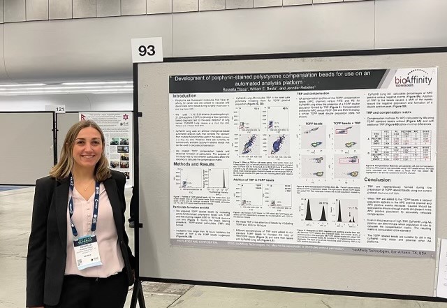 Staff scientist Rossella Titone, PhD, presented #BIAF research on the use of TCPP-labeled compensation beads in #flowcytometry at the CYTO 2023 annual meeting. Great job, Dr. Titone! Brava!  #research #biotech #CyPathLung #lungcancer #cancerdiagnostic