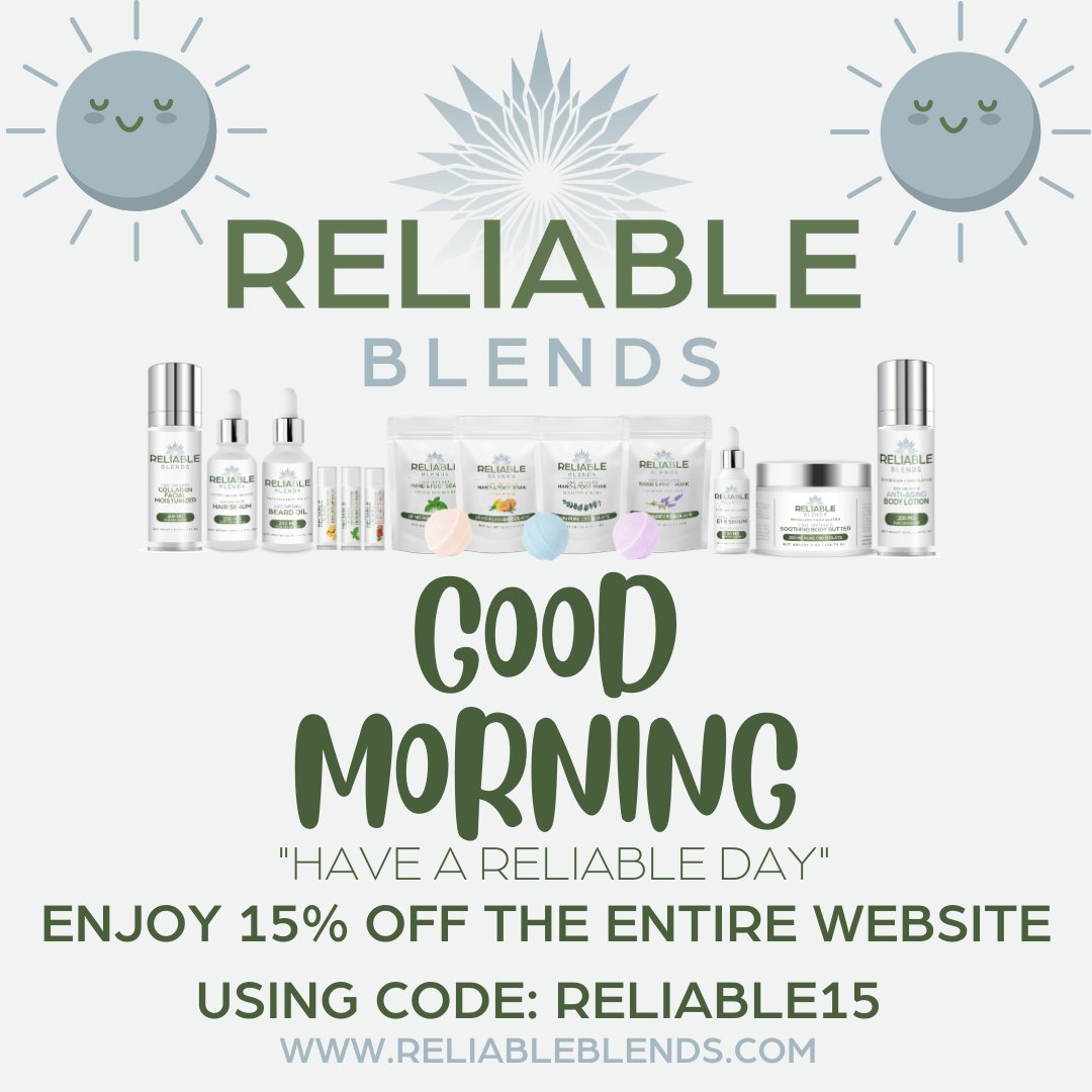 Reliable_Blends's tweet photo. Good Morning!
Have a Reliable Day!
Enjoy %15 off the entire website using code RELIABLE15 at check-out!
https://t.co/5Cot5QqMqs
#reliableblends.com #cbd #reliableblends #health #wellness #painrelief #hyp #recovery #painfree #liveyourbestlife #healthyliving #relax https://t.co/odEmP1QRY3