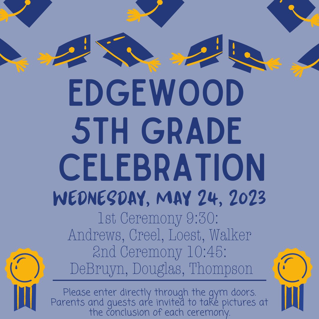 We look forward to celebrating our 5th graders tomorrow! 
#WeareEWD
#WeareHWD