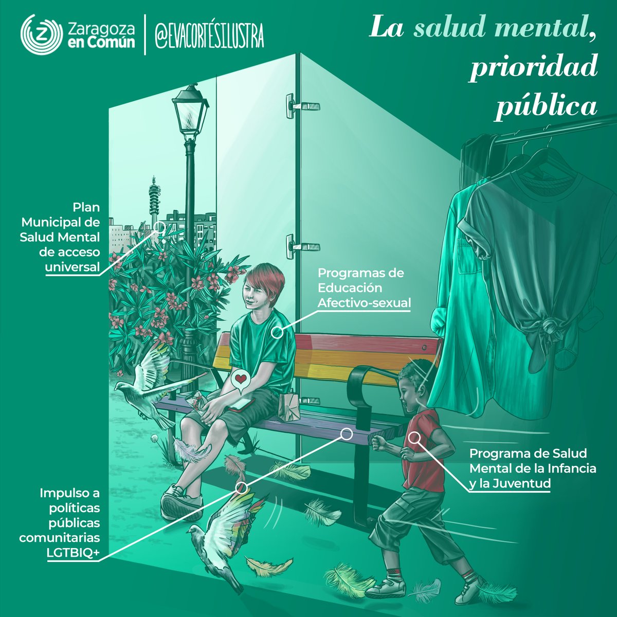 evacortesilustr's tweet photo. 🔥No todos los días se ilustran los programas electorales. Si te gustan estas ilustraciones, están disponibles en las mesas informativas de @ZaragozaenComun que hay en los barrios.
RECUERDA: Ir a votar es esencial para poder tejer comunidades libres en el activismo de calle. https://t.co/mz69Uocd4O