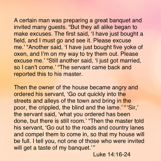 StacyTroller's tweet photo. @TCM_tweets @SuprBRDee Here's the parable in Luke 14:16-24. https://t.co/GEvvhmv49a
