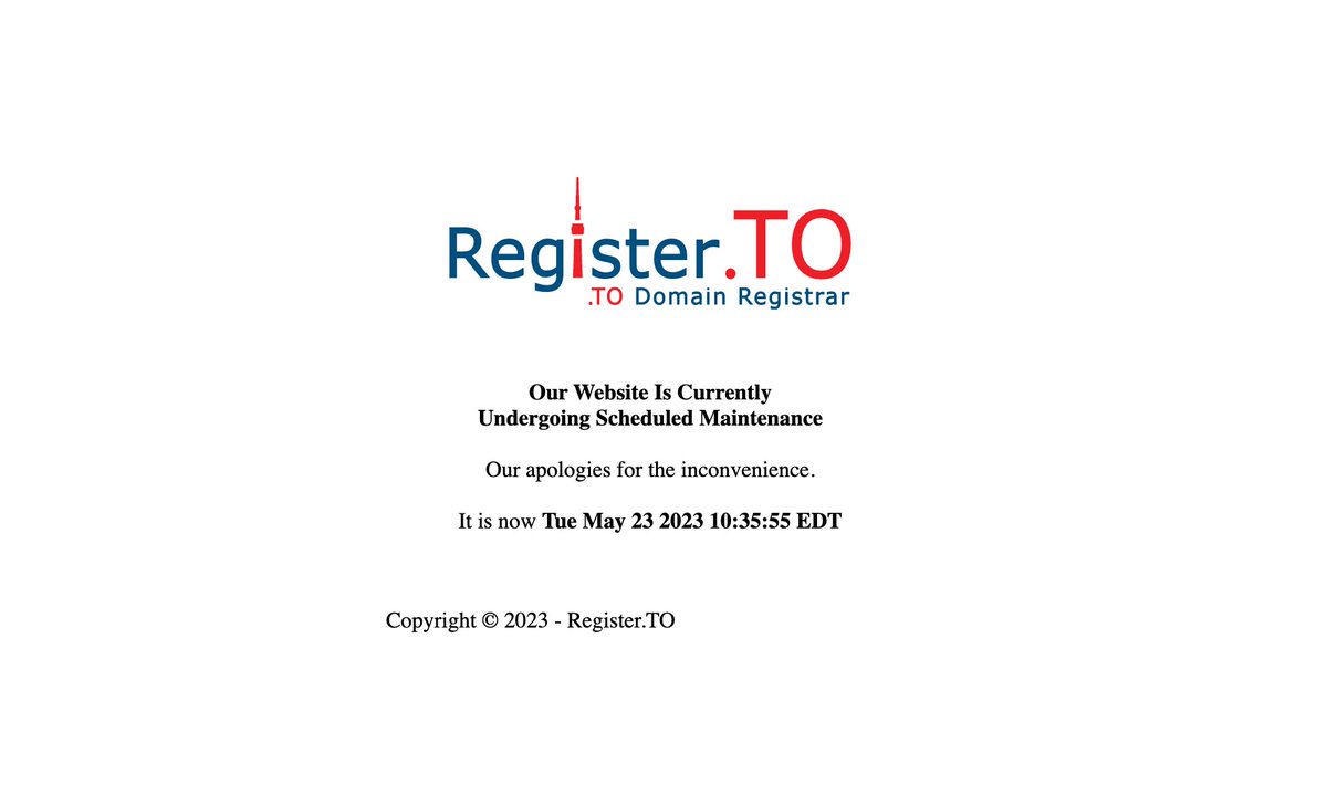 nano2dev's tweet photo. The only #registrar for .TO domains has been down for months. .. @_RegisterTO Are you guys ok? I need to renew my stuff. #RegisterTo https://t.co/Rb4isriLE4