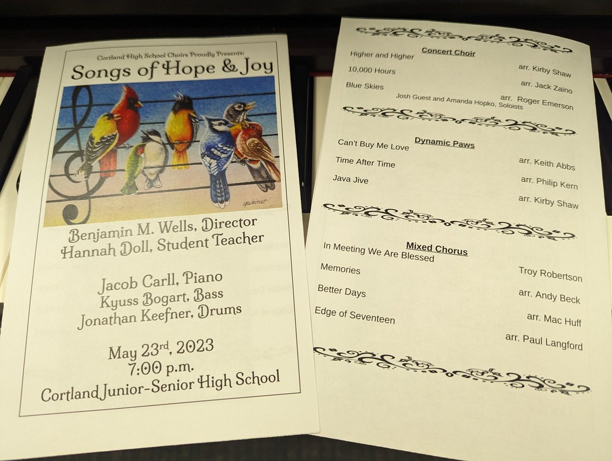 Senior High Choirs Concert: Tonight at 7pm. Hit songs with uplifting messages. #WeAreCortland #DiscoverYourSound #ConcertSeason
