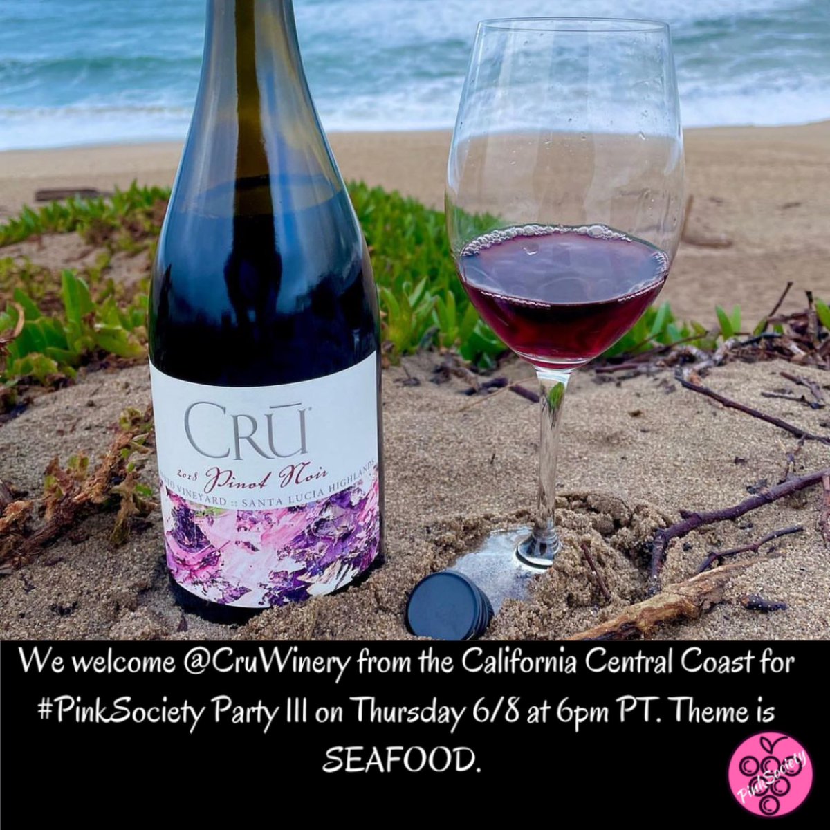 We are still collecting your SEAFOOD photos via DM. Send yours today. We welcome @CruWinery from the California Central Coast for #PinkSociety Party 111 on Thursday 6/8 at 6pm PT. Theme is SEAFOOD. @boozychef @jflorez @winedivaa @WineCheeseFri @RedWineCats @DivaVinophile