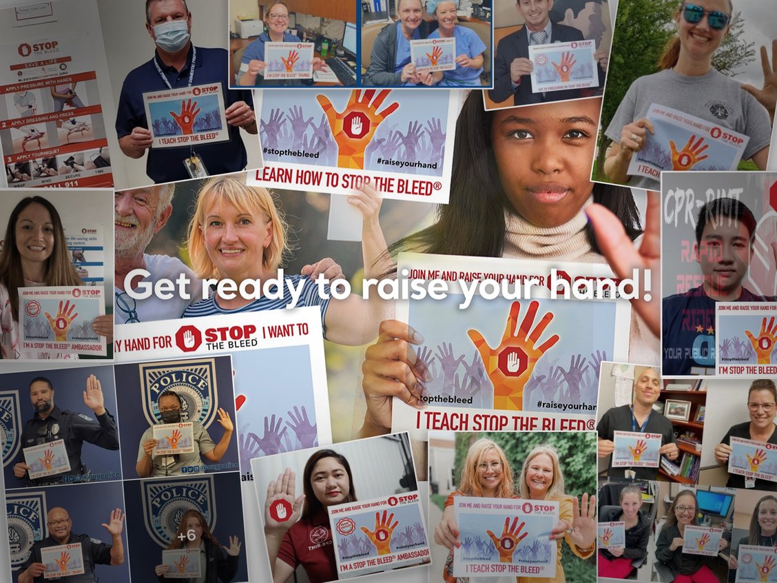 Stopthebleedcoa's tweet photo. Thursday is STOP THE BLEED® Day! #stopthebleed is a volunteer-led effort to save lives, lots of people Raise their Hand to help their community. Get ready for STOP THE BLEED® Day's Raise Your Hand social campaign. Visit https://t.co/zGig4H4dug #raiseyourhand #volunteer #savealife https://t.co/xFDB2owIQB