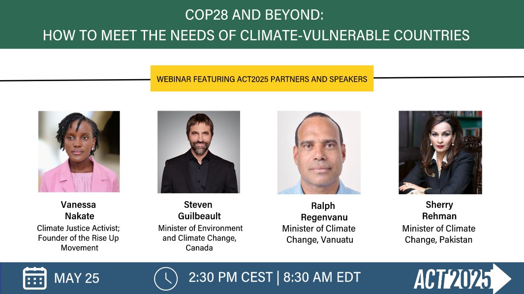 Come learn more about #ACT2025's Call to Action for #COP28 at our launch event on May 25 with our spectacular panel!
Register here: shorturl.at/oADP0