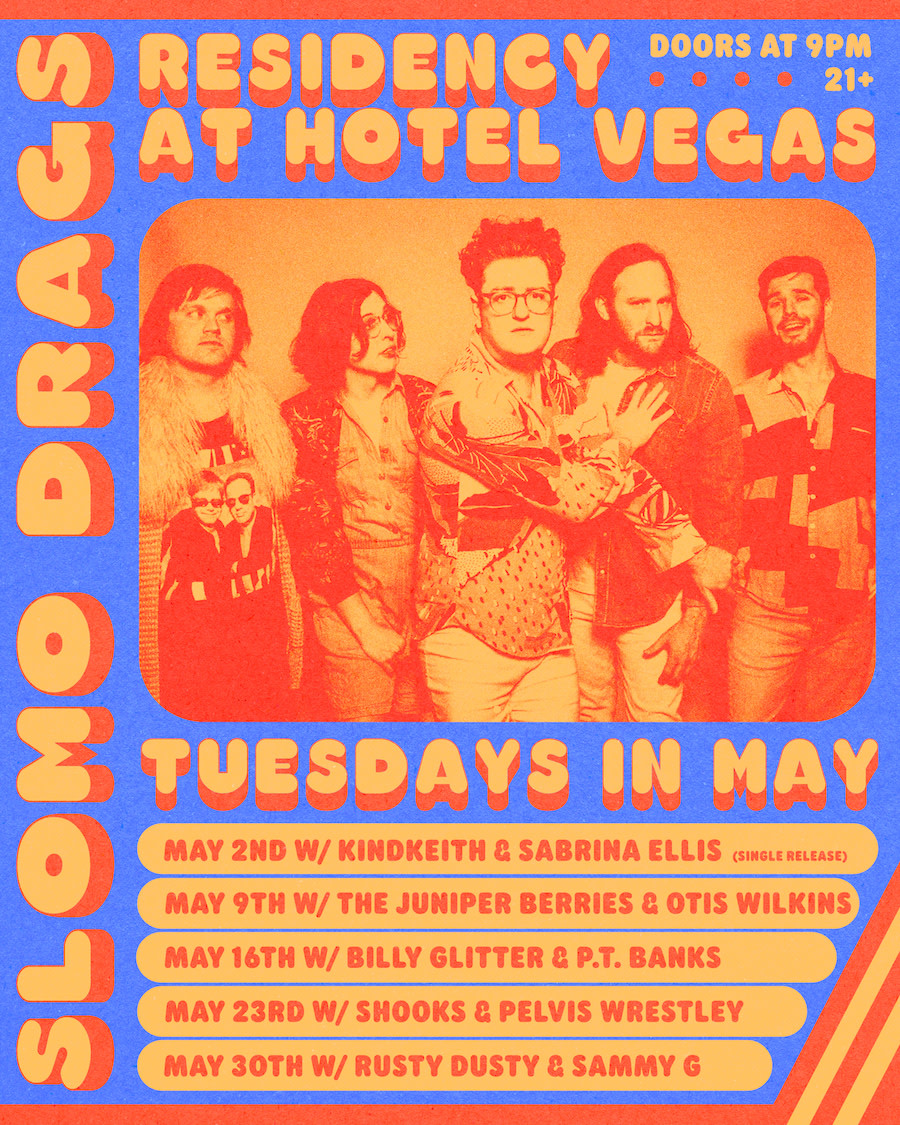 HotelVegasATX's tweet image. ▼ TONIGHT ▼ 

★★ on the grandstand
Doors at 9pm
10pm - @pelvisisking
10:45pm - #SlomoDrags
11:30pm - #Shooks

★★ on the patio
6-10pm - FREE tacos from Chef @ulovei when you purchase a featured cocktail @volsteadlounge!