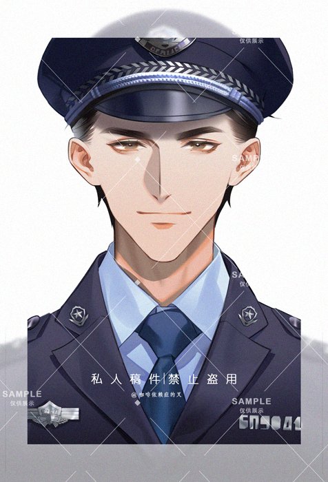 1boy male focus necktie hat solo blue necktie uniform  illustration images