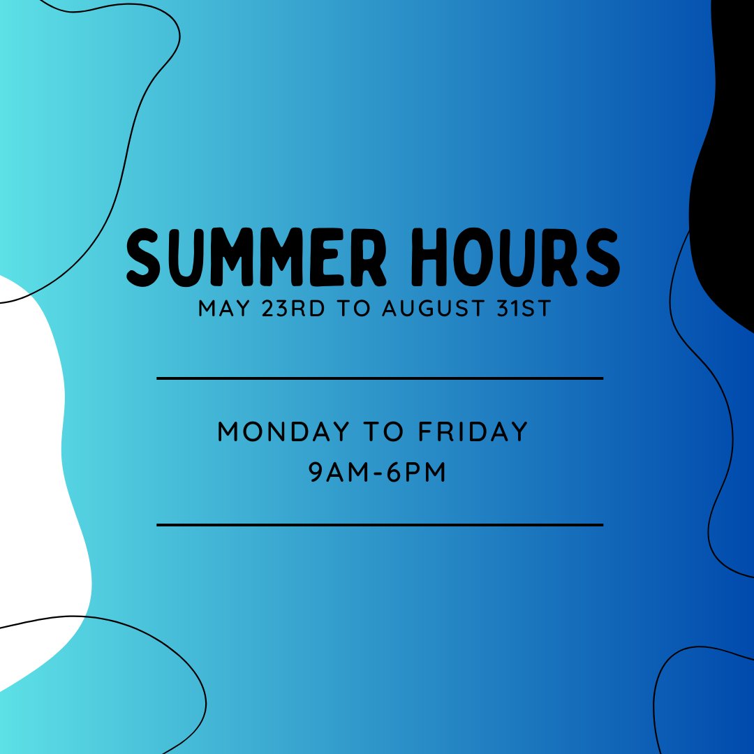 Sadleir House's summer hours starting today will be Monday ot Friday 9am to 6pm. We will still be hosting events outside of these hours to be sure to check our socials for concerts, film screenings, and other events.