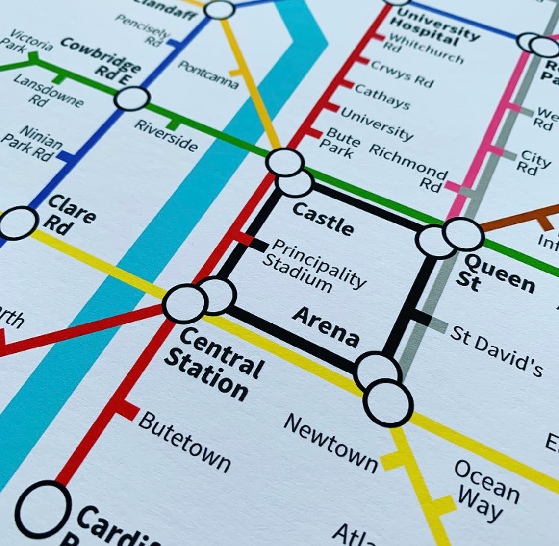 Cardiff Underground Style Map - Add your own station with our customisation option! shorturl.at/nxBIQ 🗺️🚇🔍😍

#cardiff #cardiffcity #cardiffart #cardiffbiz #cardiffhour