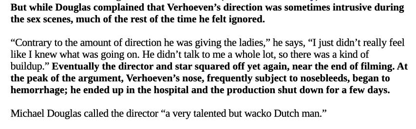 50PercentFresh's tweet photo. During the filming of BASIC INSTINCT (1992), Michael Douglas pissed off Paul Verhoeven so badly that he got a nosebleed that shut down production for days https://t.co/fU0vQhOOh0