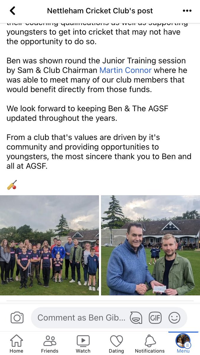 Donation made to nettleham cricket club on Friday #nettleham #cricket