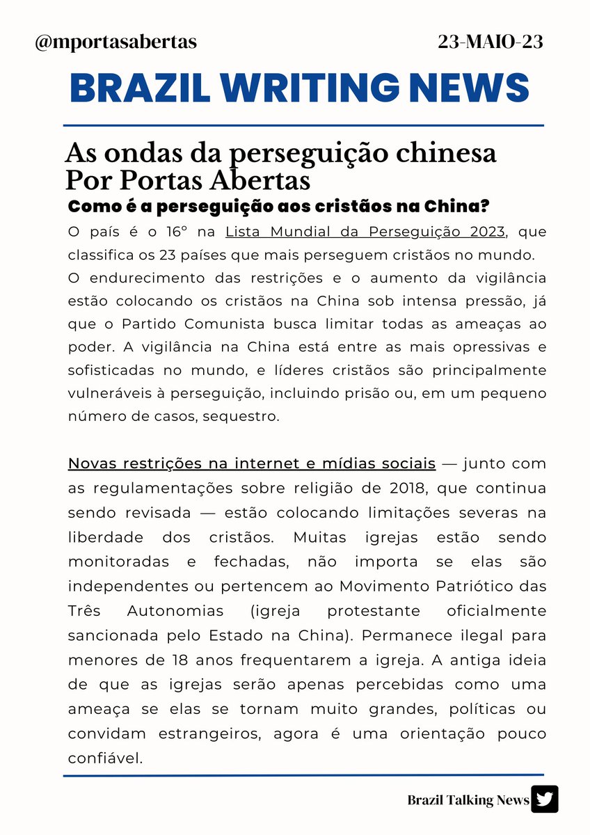 Matéria exclusica do @mportasabertas sobre a perseguição religiosa na China. Leiam!