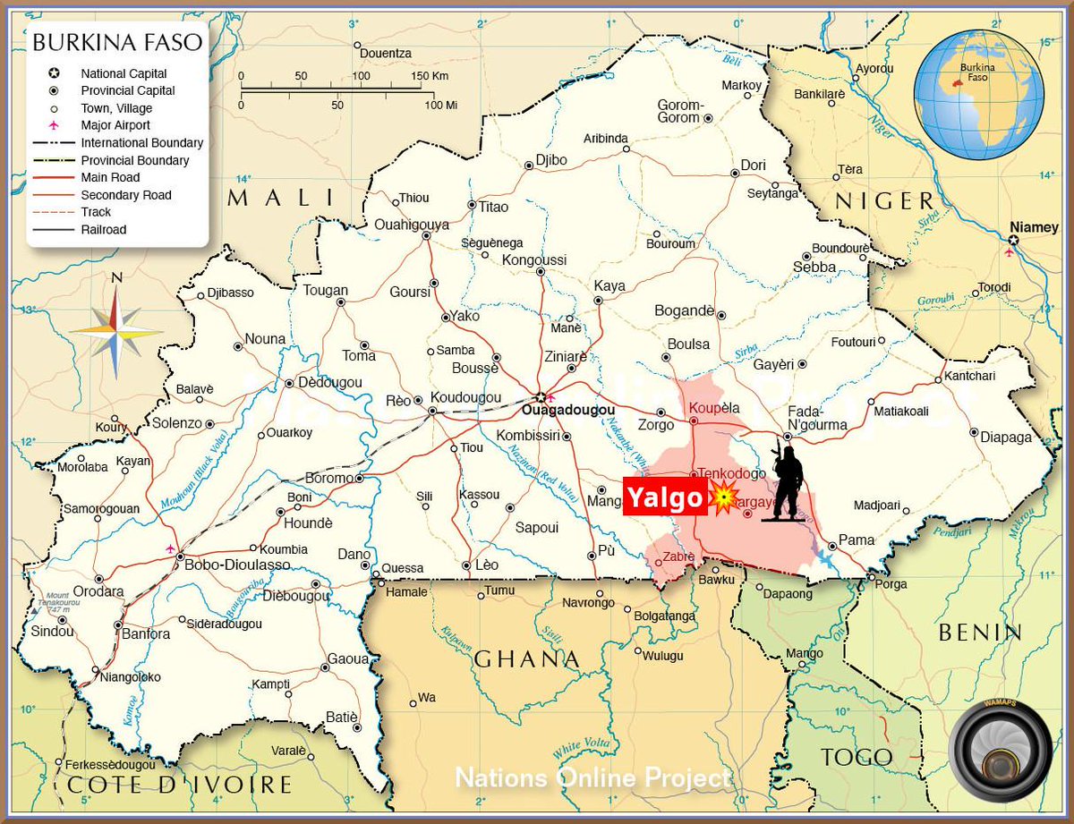 WamapsAR's tweet photo. #بوركينافاسو #Burkina 🇧🇫 | في ليلة 21-22 /05 استغل إرهابيو #أنصار_الإسلام (جماعة #نصرة_الإسلام_والمسلمين) فترة تناوب قوات الأمن لمهاجمة قرية #Yalgo، بلدية #Lalgaye (#Koulpelogo).
🔴 قتل حوالي 15 مدنيا وجرح العديد منهم.
⚠️ احترقت العديد من المنازل. https://t.co/XEKFgzcH5r