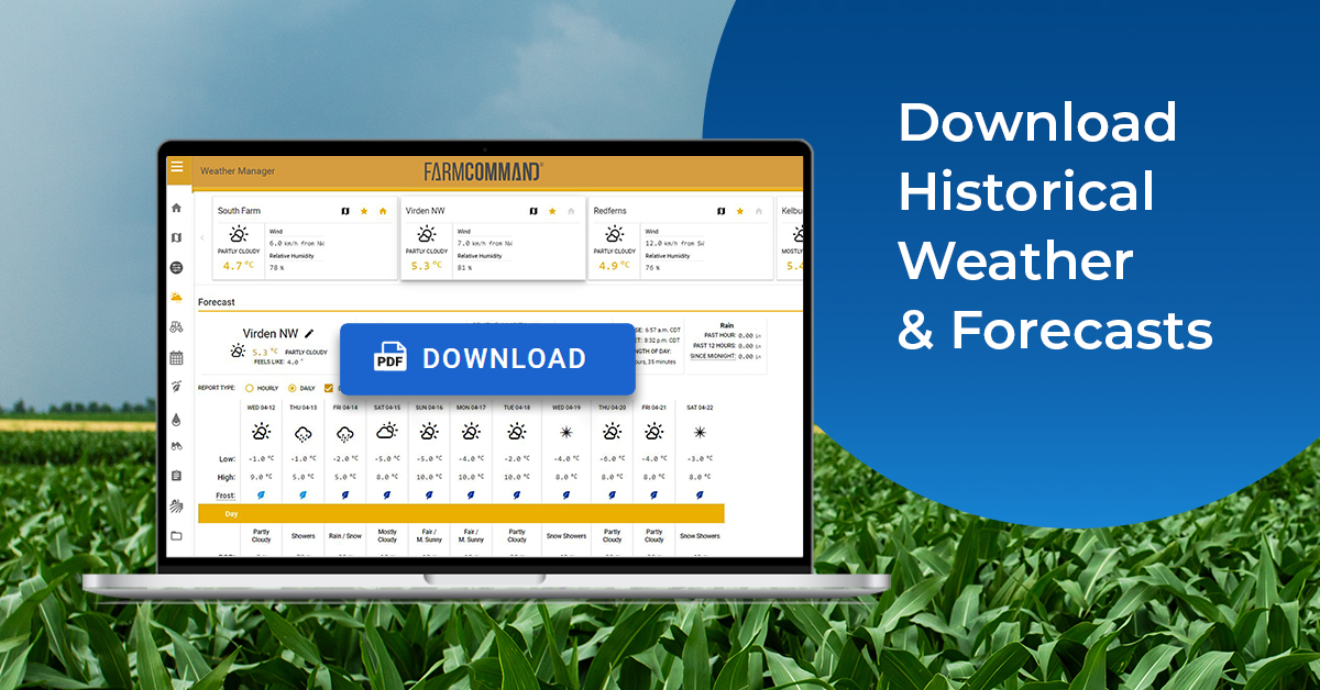 farmers_edge's tweet image. Don&apos;t get caught in the storm; this FarmCommand update will keep you informed! Users can now download PDFs of forecast weather reports and PDF and/or .csv of historical weather reports.
 
#agtech #digitalag #agdata #precisionag #precisiontech #ag #agronomy