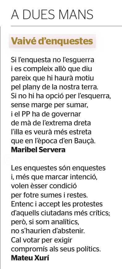 A votar s’ha dit! L’enquesta que val és la de diumenge. No és temps d’abstencions.