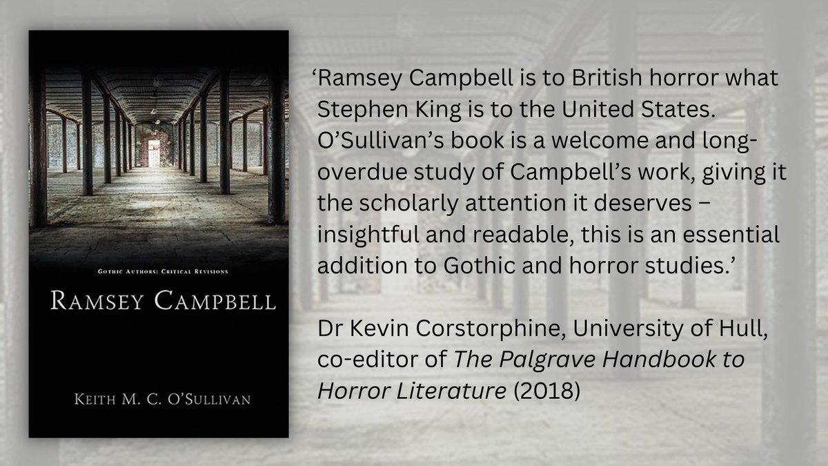 Uni of Wales Press (@uniwalespress) on Twitter photo This book pays overdue attention to the work of <a href="/ramseycampbell1/">Ramsey Campbell</a>, focusing on neglected longer fictions, the writer’s prose style and treatment of Gothic, interpreting his work theoretically.
‘Ramsey Campbell’ by Keith M. C. O'Sullivan is available now!
📚uwp.co.uk/book/ramsey-ca… This book pays overdue attention to the work of <a href="/ramseycampbell1/">Ramsey Campbell</a>, focusing on neglected longer fictions, the writer’s prose style and treatment of Gothic, interpreting his work theoretically.
‘Ramsey Campbell’ by Keith M. C. O'Sullivan is available now!
📚uwp.co.uk/book/ramsey-ca…