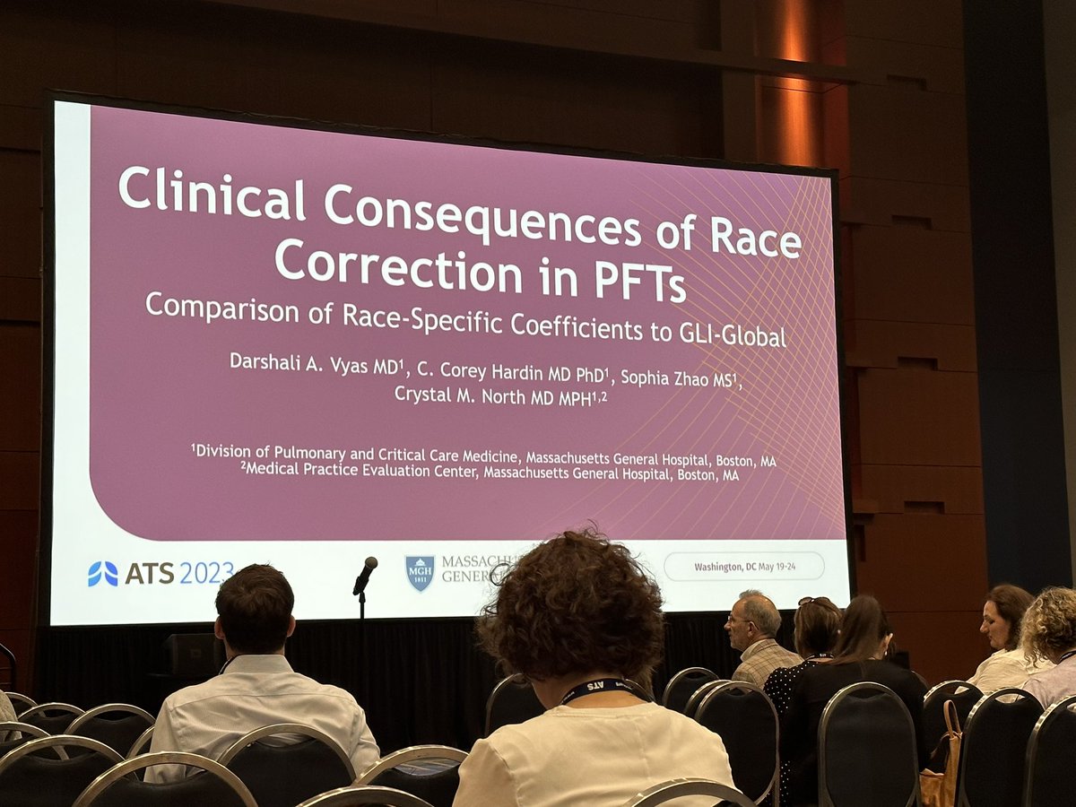 First year fellow <a href="/DarshaliVyas/">Darshali Vyas</a> gave an outstanding and thought provoking talk on real world implications of changing PFT reference questions. Mentored by <a href="/CrystalNorthMD/">Crystal North, MD MPH</a> and @CoreyHardin2. #ATS2023