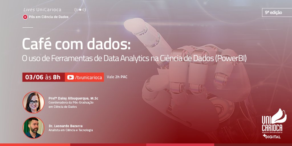 No dia 3 de junho, às 8h, a Coordenação do Curso de Pós-Graduação em Ciência de Dados promoverá a 9ª Edição da Live Café com Dados.

Inscreva-se em nosso canal do YouTube e participe @tvunicarioca.