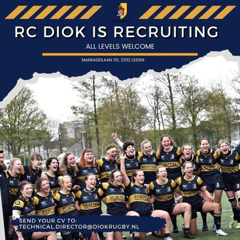 💙 Attention all rugby players! 💛
Are you looking for a new team to join? Look no further than rugbyclub DIOK! We welcome players of all shapes and sizes, 18+  to join our inclusive and competitive men and womens team ! Rt = 💙💛 
Register at technical.director@diokrugby.nl