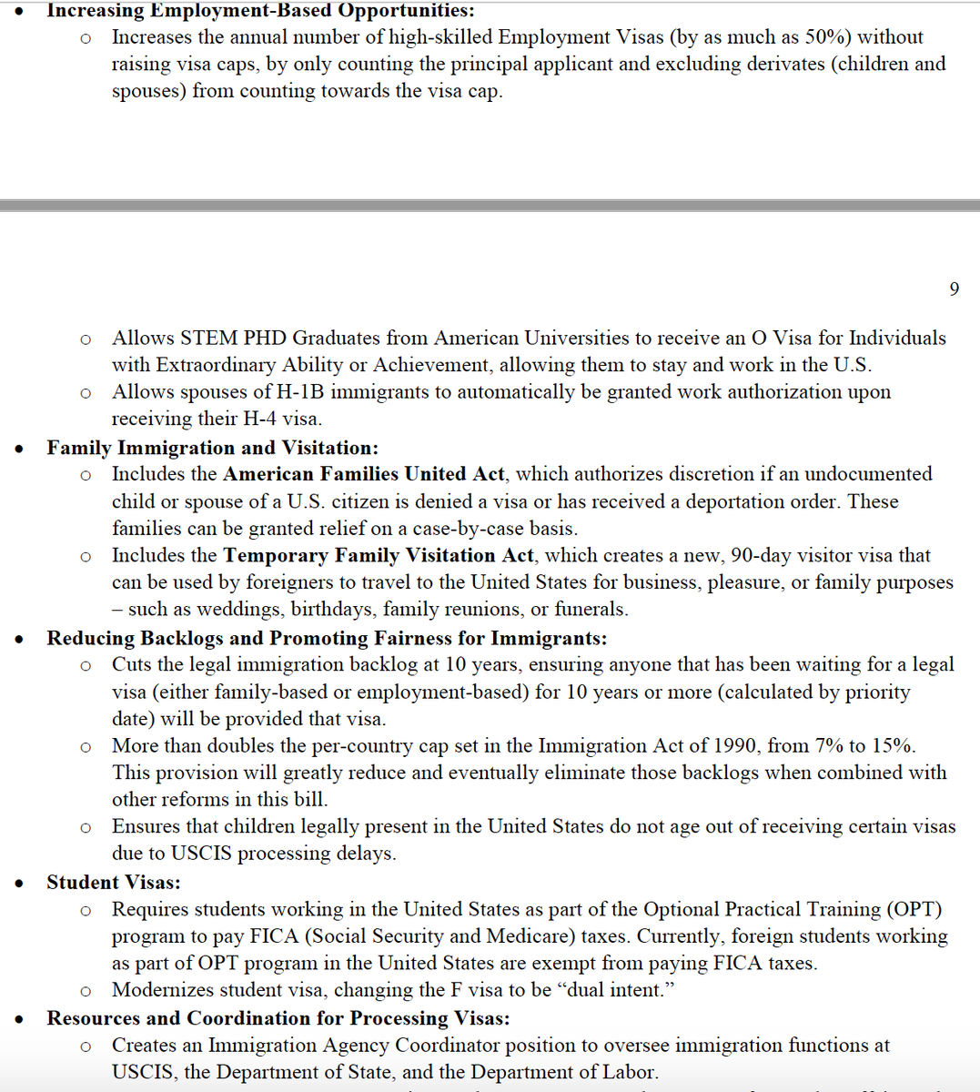 David_J_Bier's tweet photo. Checks a lot of the boxes for legal immigration reform that I've written about. Unclear why the country limits aren't trashed entirely (instead of raised) but the guarantee of a green card in 10 years, not counting dependents, no aging out, and O visa eligibility will help https://t.co/xJxVFEaTFC