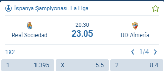 1xbet'te Günün Diğer Maçı ;

⚽️Real Sociedad - Almeira
📊1.395 - 5.50 - 8.40
⌚️20:30

1xbet Güncel Adres👉bit.ly/390aLvO

#1xbet #bahis #LaLiga #RealSociedadAlmeria