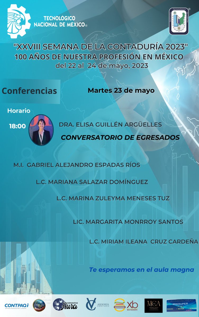 #XXVIIISemanaDeLaContaduría organiza la <a href="/ComunidadTecNM/">ComunidadTecNM</a> <a href="/TecNM_MX/">TecNM</a> del <a href="/TecNM_Cancun/">@TecNM_Cancun</a> Muchas Felicidades a quienes invierten su tiempo en la educación superior y regresan a su #AlmaMáter a compartir sus casos de éxito profesional @miriam_cruz72  <a href="/egreteccancun/">Fundación de Egresados y Amigos del TecNM</a> <a href="/enriqueoyromero/">Enrique Oy Romero</a>