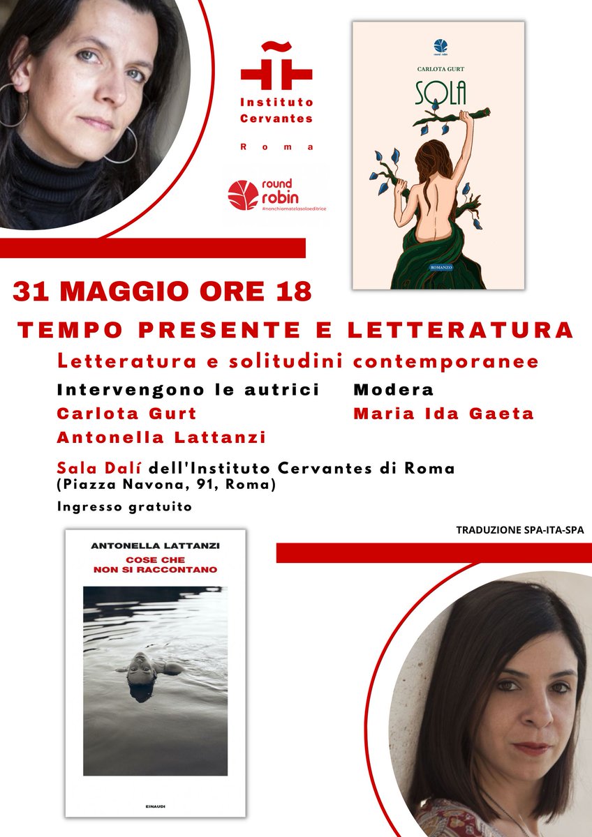 𝓛𝓮𝓽𝓽𝓮𝓻𝓪𝓽𝓾𝓻𝓮 𝓮 𝓼𝓸𝓵𝓲𝓽𝓾𝓭𝓲𝓷𝓲 𝓬𝓸𝓷𝓽𝓮𝓶𝓹𝓸𝓻𝓪𝓷𝓮𝓮 con @CarlotaGurt e @anto_lattanzi 🗓️31 maggio ⏰18:00 📍Sala Dalí (Piazza Navona 91) Ingresso gratuito Traduzione 🇪🇸➡️🇮🇹 e 🇮🇹➡️🇪🇸 ℹ️👉shorturl.at/dfrF3 In collaborazione con @RoundRobined