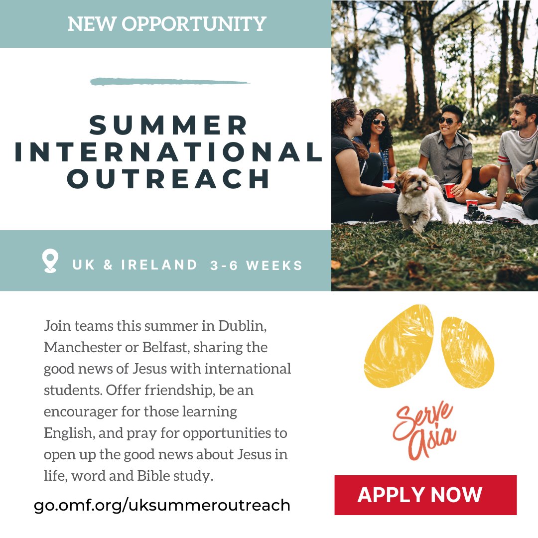 OMF_UK's tweet photo. There's still time to join us on international outreach in the UK this summer!
Join teams sharing the good news of Jesus in Dublin, Manchester and Belfast. Find out more and apply today by visiting: https://t.co/XXCcgvs0Rk
Applications close next week
#shorttermmission https://t.co/HGC7hHr2DG