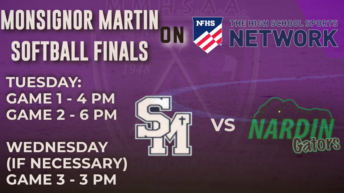 🚨🚨🚨

📺MONSIGNOR MARTIN SOFTBALL FINALS ON <a href="/NFHSNetwork/">NFHS Network</a>📺

🥎🥎St. Mary’s of Lancaster vs. Nardin🥎🥎

Starts Today, 4 p.m. (Best of 3 series)

📺: nfhsnetwork.com/affiliates/wny…