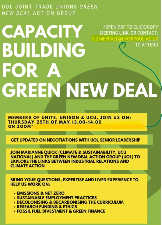 UoL comrades, please come join us on Thursday to hear about how we're using collective bargaining to address sustainability within the University 👇🌱