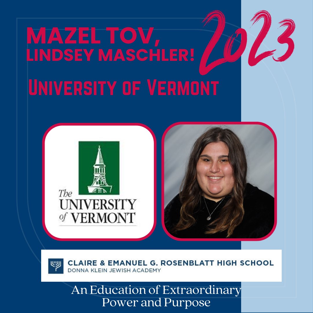 DKJABoca's tweet photo. #DKJA Senior Lindsey Maschler is heading to the University of Vermont this Fall. Congratulations on your acceptance. We couldn't be more proud of you! Keep an eye on DKJA's social media accounts to find out where our seniors will be studying next year. https://t.co/sHg1yWku1L