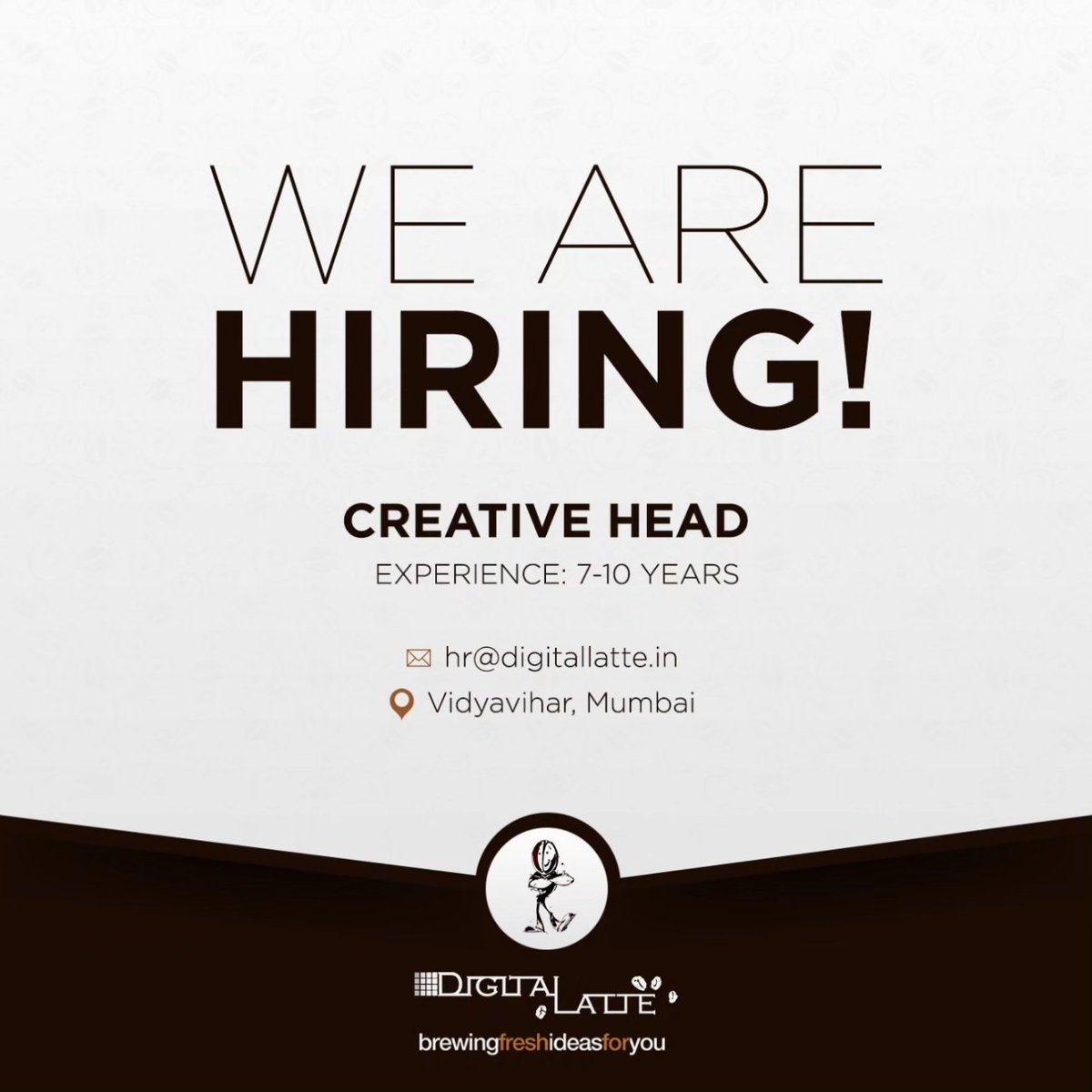 DigitalLatte's tweet photo. Can you design to delight?
Join our team to brew fresh ideas.
Send your CV to hr@digitallatte.in along with the below details
Link to Portfolio:
Current CTC
Expected CTC
Notice Period (if any)
.
.
#GraphicDesigner #CreativeVisualiser #GraphicDesignJobs #AgencyJobs #Mumbai https://t.co/dZFCGFukTY