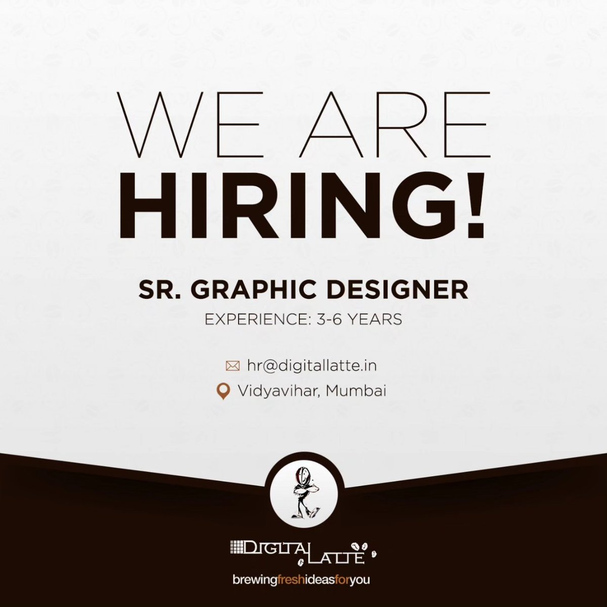 DigitalLatte's tweet photo. Can you design to delight?
Join our team to brew fresh ideas.
Send your CV to hr@digitallatte.in along with the below details
Link to Portfolio:
Current CTC
Expected CTC
Notice Period (if any)
.
.
#GraphicDesigner #CreativeVisualiser #GraphicDesignJobs #AgencyJobs #Mumbai https://t.co/dZFCGFukTY