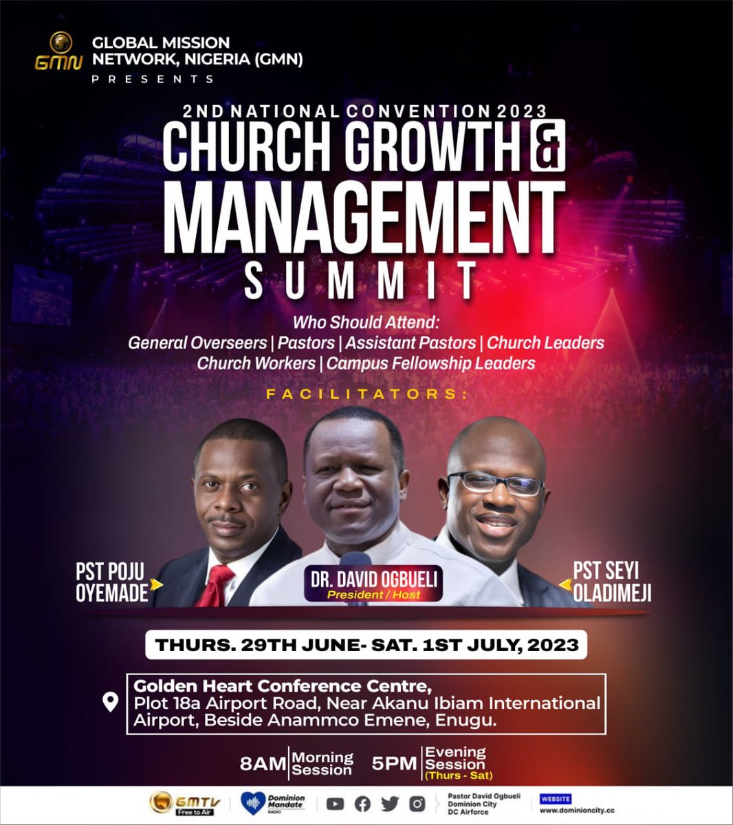 pstdavidogbueli's tweet photo. Mark your calendar.

#dominioncity
#globalmissions
#pastordavidogbueli
#managementsummit https://t.co/5nYEWy34ye