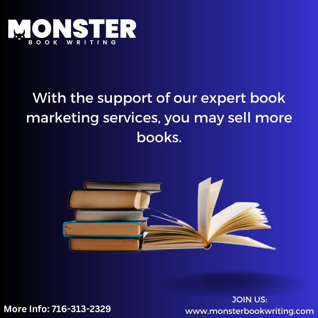 MonsterBookWri1's tweet image. Monster book writing helps you drive your book sales! We can ensure that your book stands out from the crowd using our low-cost &amp;amp; successful tactics. We develop tactics that are specific to your special book and target market. 
#bookmarketing 
#bookmarketingexpert
#bookpromotion