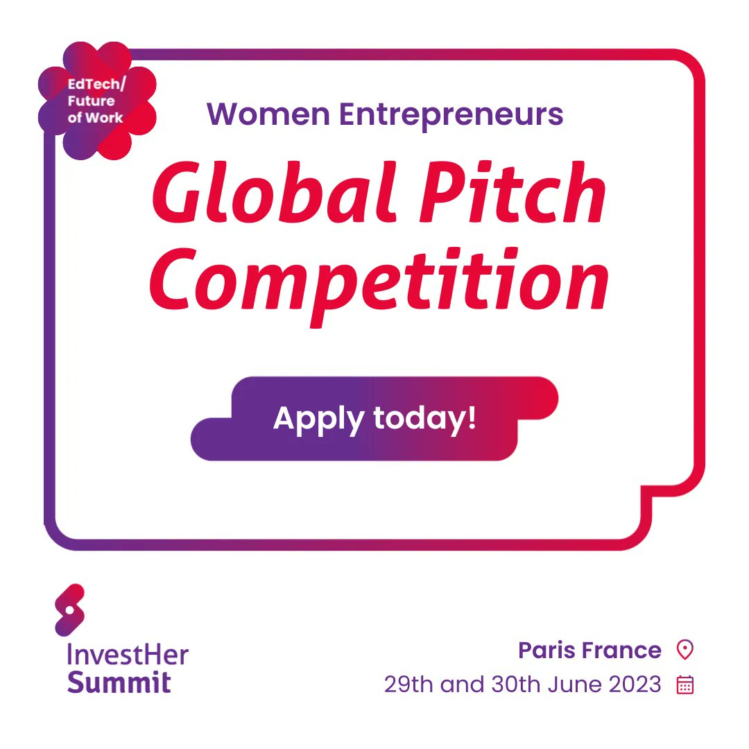 anneravanona's tweet image. Women entrepreneurs in EdTech &amp;amp; Future of Work, Apply → bit.ly/InvestHerSummi… by June 1st. Connect with investors, gain exposure, and empower your company ⭐️ #InvestHerSummit2023 #WomenInTech #PitchCompetition #WomenEntrepreneurs