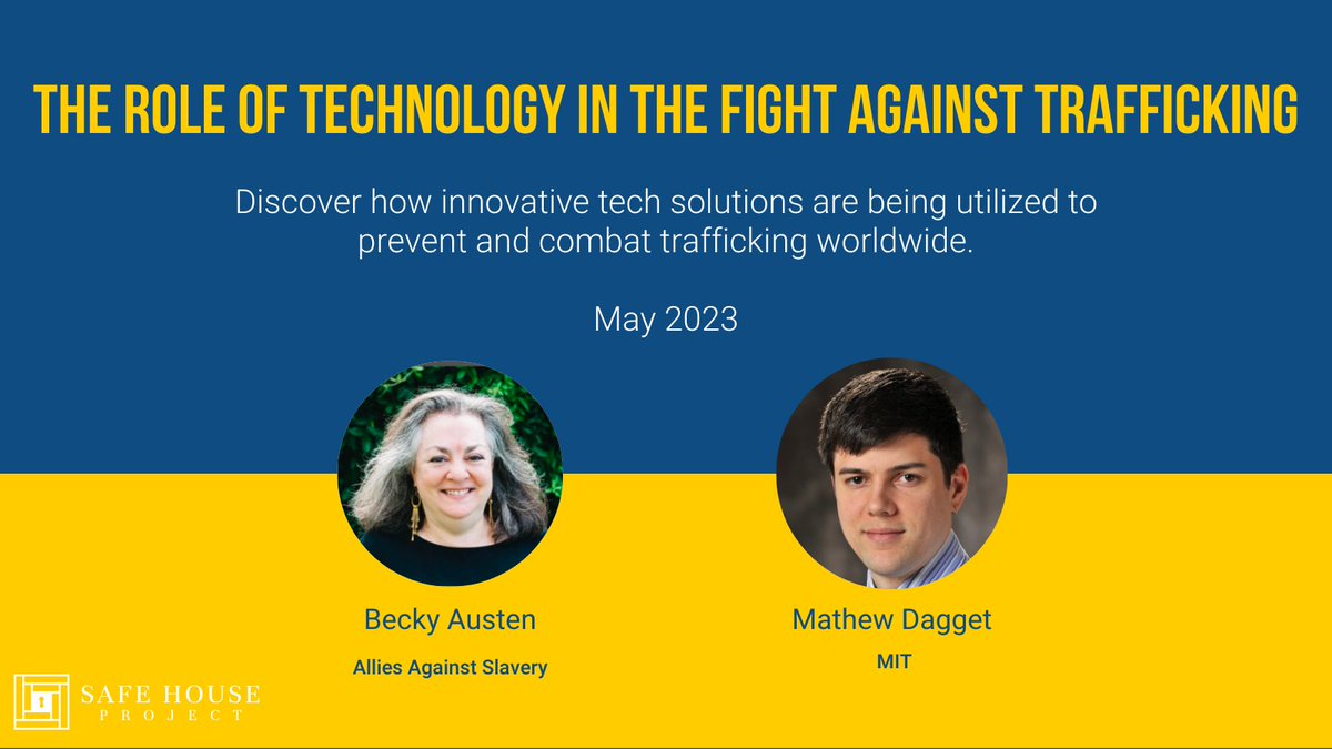 Don't forget to register for this week's upcoming webinar on May 25th at 12p EST.
bit.ly/3LIA74P

#Webinar #TechnologySolutions #CombatTrafficking #Innovation #GlobalImpact #TogetherAgainstTrafficking #SecureYourSpot #TechforGood