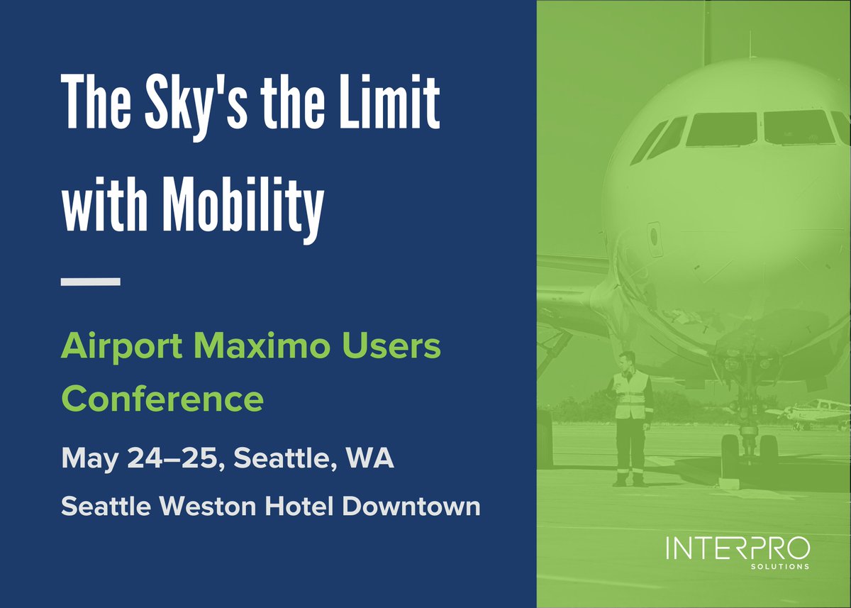 InterProSolns's tweet photo. We hope to see you at this week’s Airport Maximo Users Conference! Join InterPro to learn more about the latest ways airports are utilizing Maximo. https://t.co/uGGIFbBF0f
