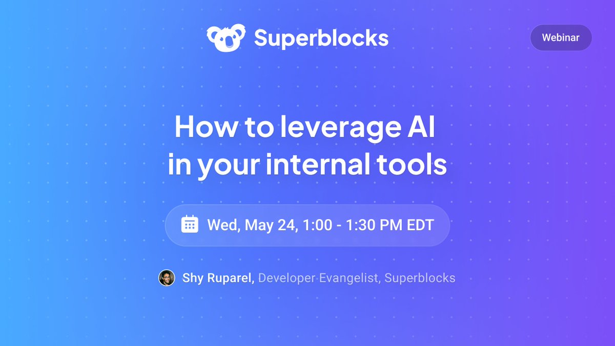 Want to learn how to leverage AI in your internal tools? Join us tomorrow (5/24) @ 1pm ET. We’ll cover how to access every OpenAI API & model, build copilot experiences on top of GPT-4, & create automated Workflows & Scheduled Jobs. Register now! bit.ly/45qiiQM