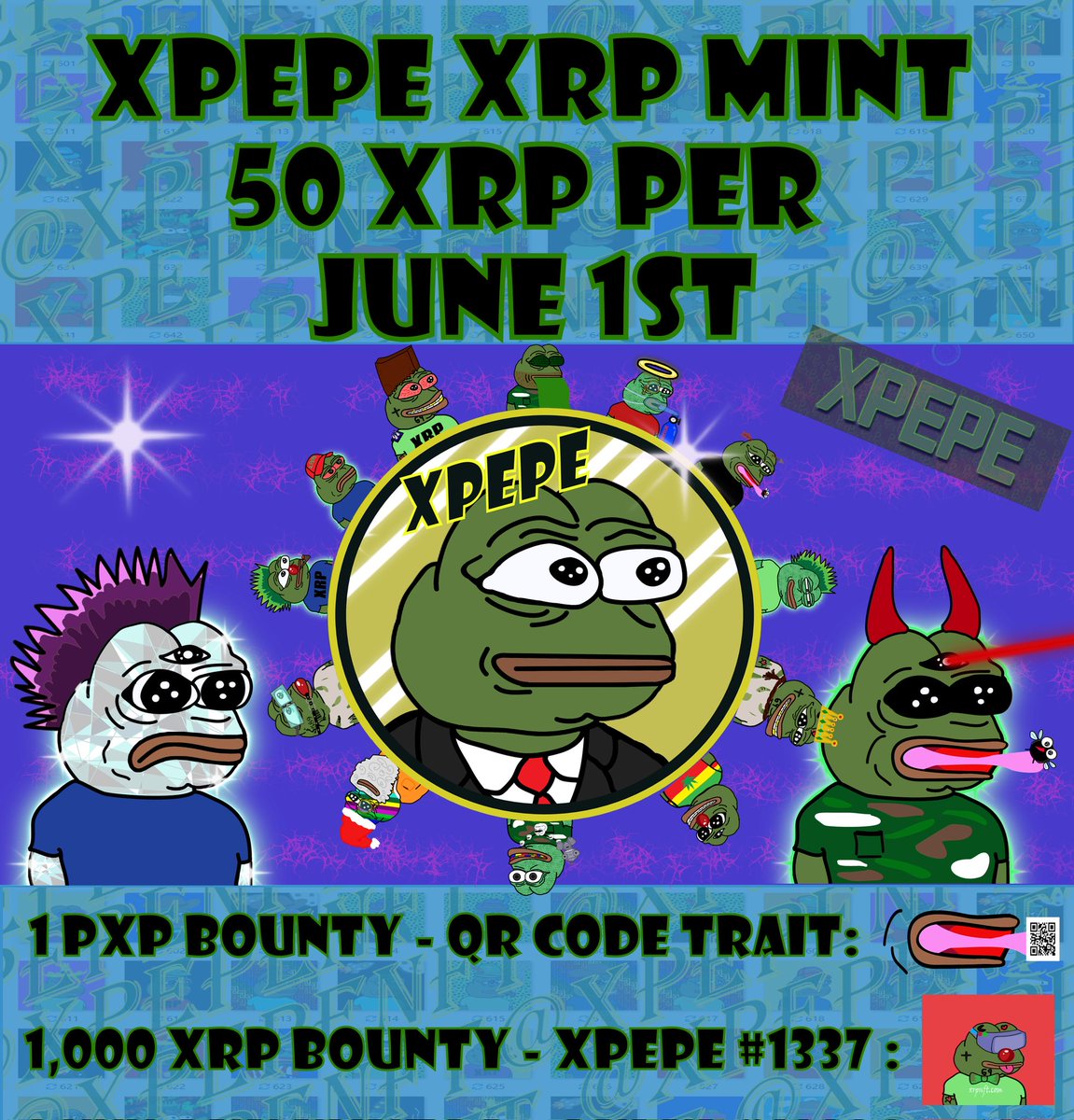 🎉xPEPE XRP Giveaway🎉

🐸50 XRP per mint! Join history in being a part of the history of the #XRPLCommunity and grab an NFT from the 1st minted collection using XLS20!

💰3 winners
🥇50 XRP
🥈25 XRP
🥉10 XRP

🏆To win:
Follow, 💚, ♻️, Tag 3 frens

$xpepe $pepe $pxp #XRPL $xrp