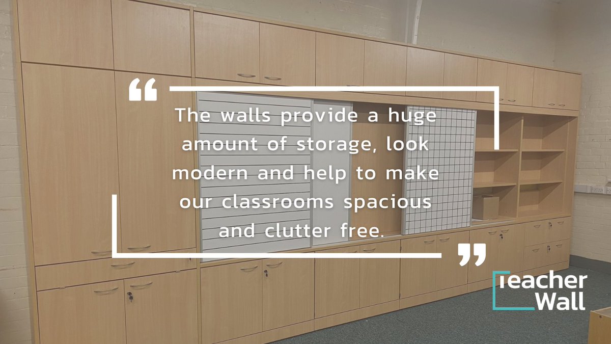 Randalls_Office's tweet photo. 📝Students and teachers alike benefit from TeacherWall...

"The walls provide a huge amount of storage, look modern and help to make
our classrooms spacious and clutter free.  This has helped to create rooms that are calm, which in turn has helped to improve children’s learning https://t.co/Ui6lzcaXLT
