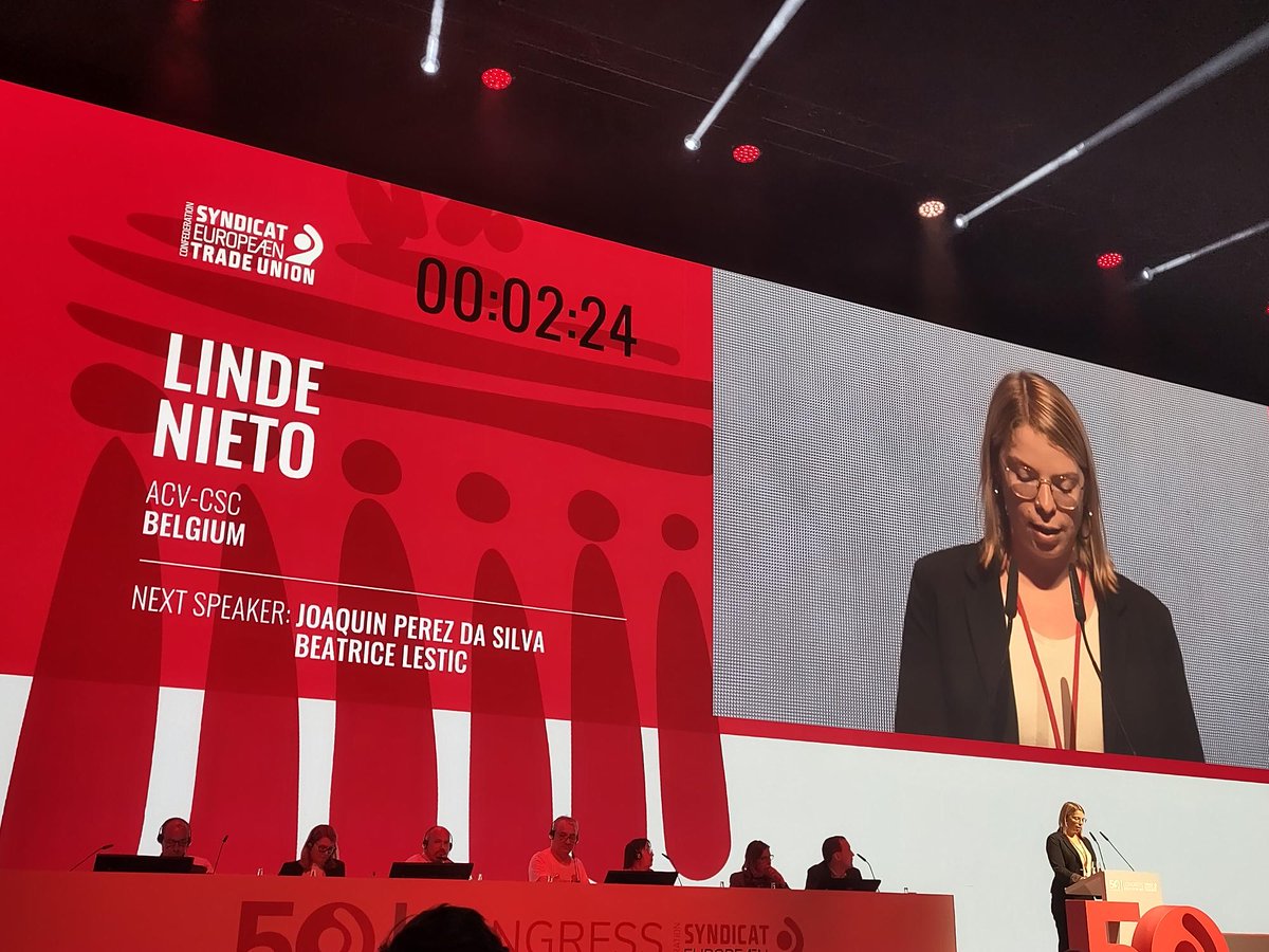 📢 Our colleague Linde Nieto of @ACV_Vakbond  @La_CSC @ACVOVL at #ETUC50 NOW with a strong and bright pledge for #tradeunion #renewal and for #powertotheunionyouth✊ #participation #democracyatwork👇
twitter.com/etuc_ces/statu…